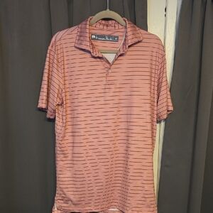 Hammer Back Men's Polo Shirt Dusty Pink W/Navy Stripes Lightweight Sz M EUC‎